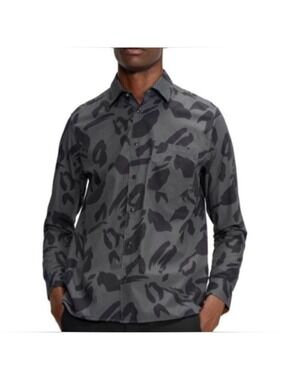 Ted Baker Long Sleeve Button Up Shirt Karpas Animal Print Charcoal Mens 6 2XL